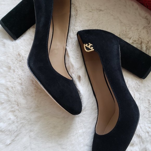 NIB Tory Burch Elizabeth 85mm Round Toe Suede Pump Black Size 5.5M - Picture 2 of 10